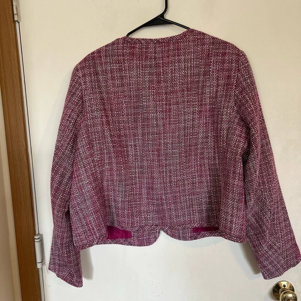 Bar III XXL Women's Tweed Patch-Pocket Kissing Jacket Pink Black White Career